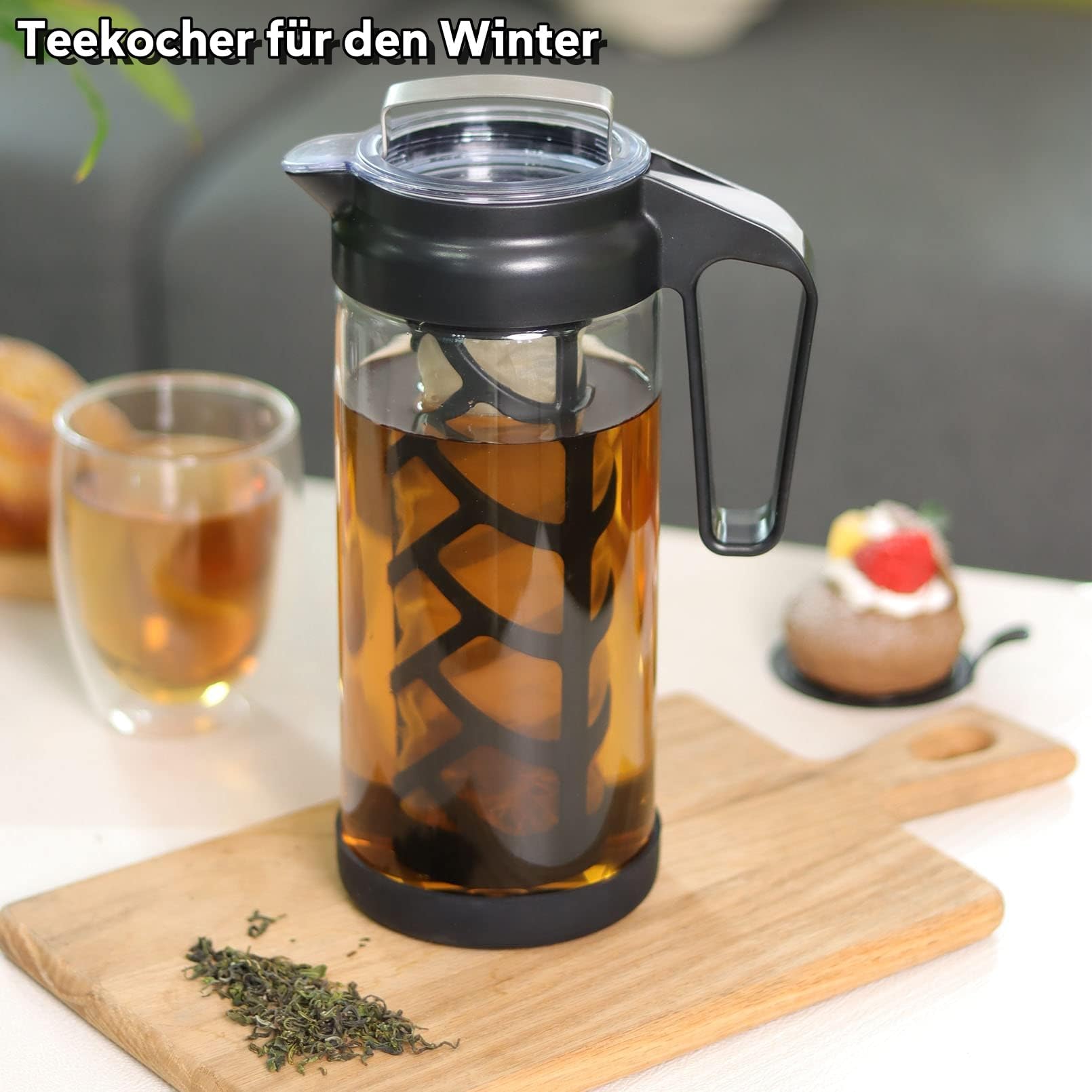Wedrink Cafetière à infusion froide 1,3L en verre borosilicaté, filtre en acier inoxydable
