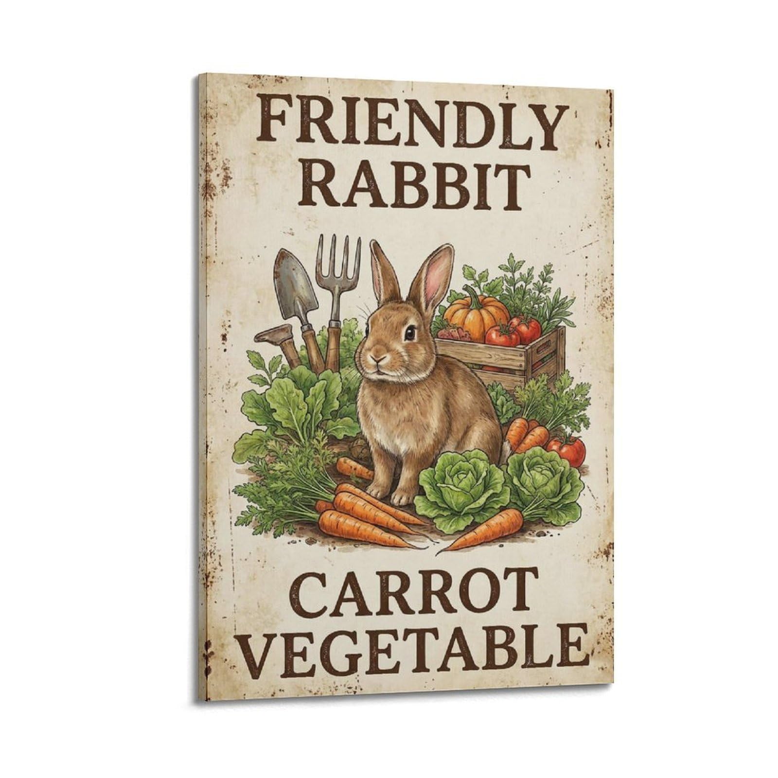 OKAHYS Rabbit Garden Botanical Vintage Poster Carrot Patch Modern Decorative Canvas Prints - Ideal Wall Art for Family, Man Cave, Game Room, Boys & Girls Bedroom 20x30inch