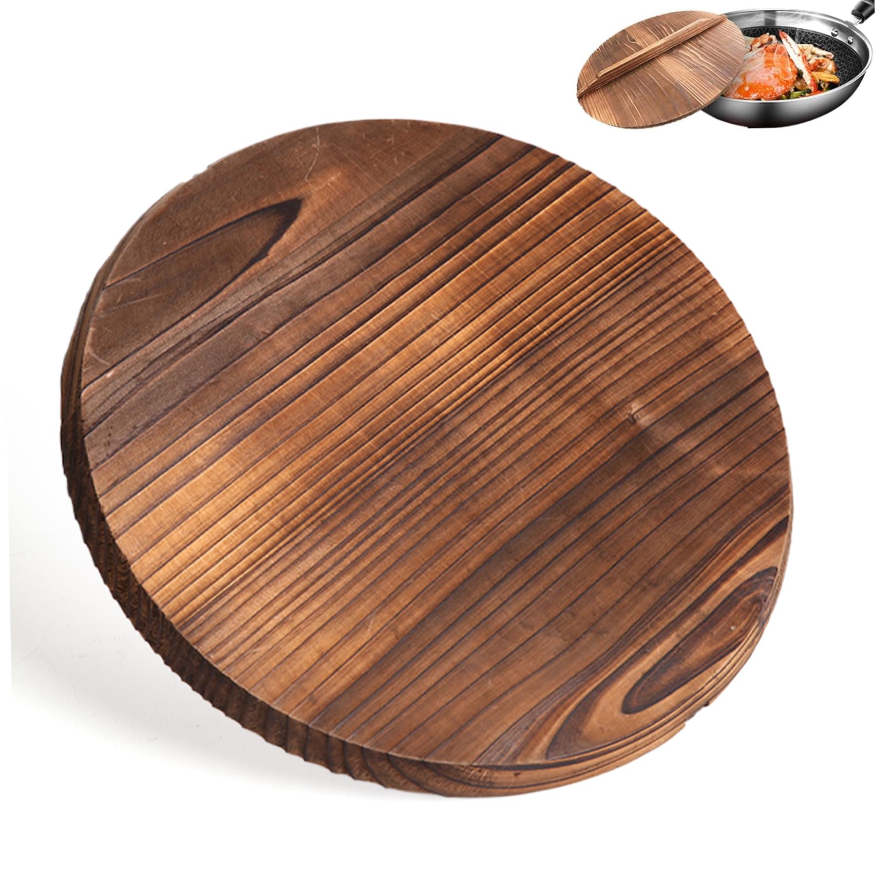 Couvercle en bois de 13,8 pouces anti-chaleur pour wok haut de gamme