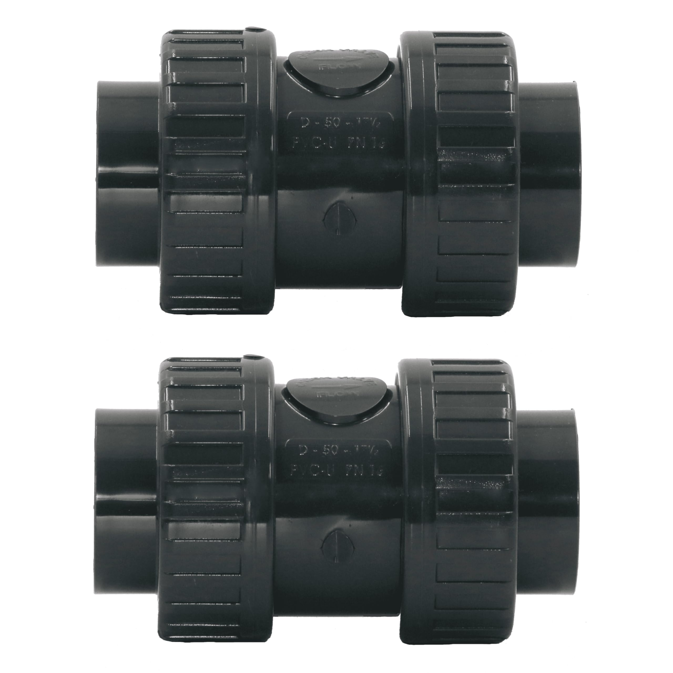 HAF® 2 válvulas antirretorno de PVC gris con 2 manguitos adhesivos de 63 mm, cargadas por muelle, válvula de retención cónica de PVC gris para todas las tuberías. Calidad: fabricado en Europa