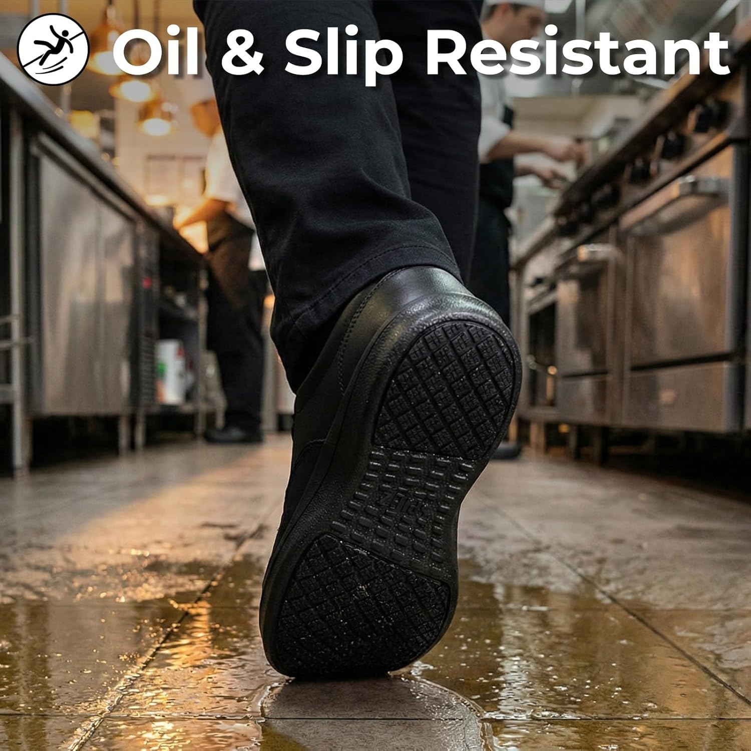 SPIEZ Slip Resistant Work Shoes for Men, Lightweight Breathable Kitchen & Restaurant Chef Shoes, Supportive Insole, Easy On/Off, Black, US 7.5–12 - Image 10