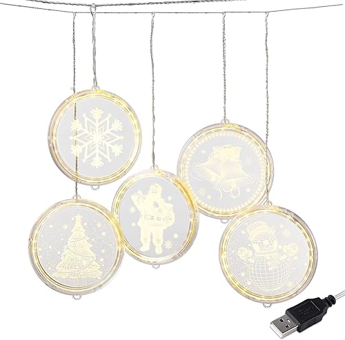 Miniatura 5 de TORCHSTAR Decoraciones de Navidad novedosas luces colgantes 3D, guirnalda de luces alimentadas por USB para ventanas de pared, 5 LED, 2800 K, blanco