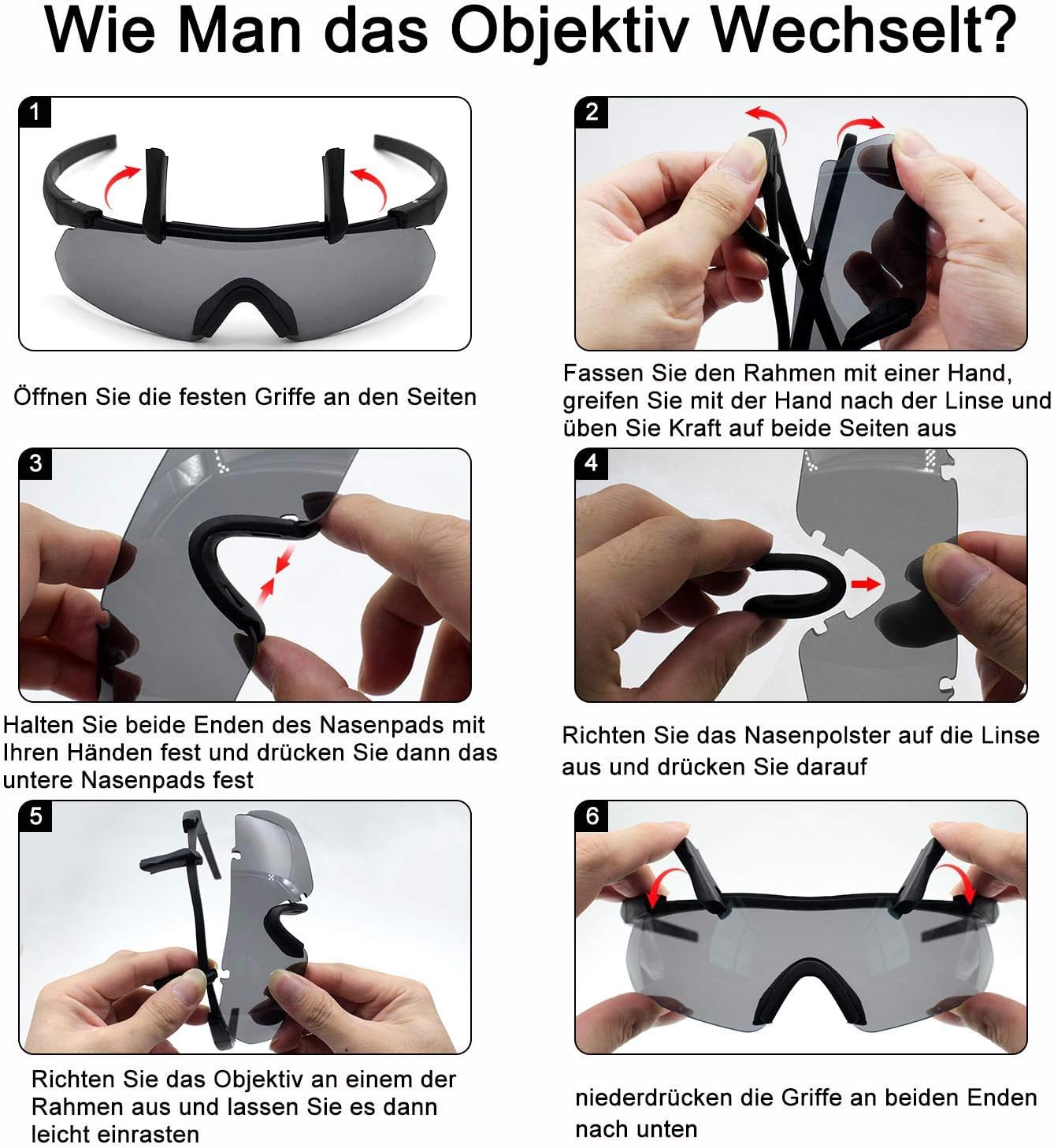 SPOSUNE Outdoor Tactical Brille mit 3 Austauschbaren Gläsern, Schlagfestigkeit Schießbrillen, Unisex-Schutzbrille Anti-Fog UV400 Augenschutz Sonnenbrille für die Jagd Radfahren Fahren