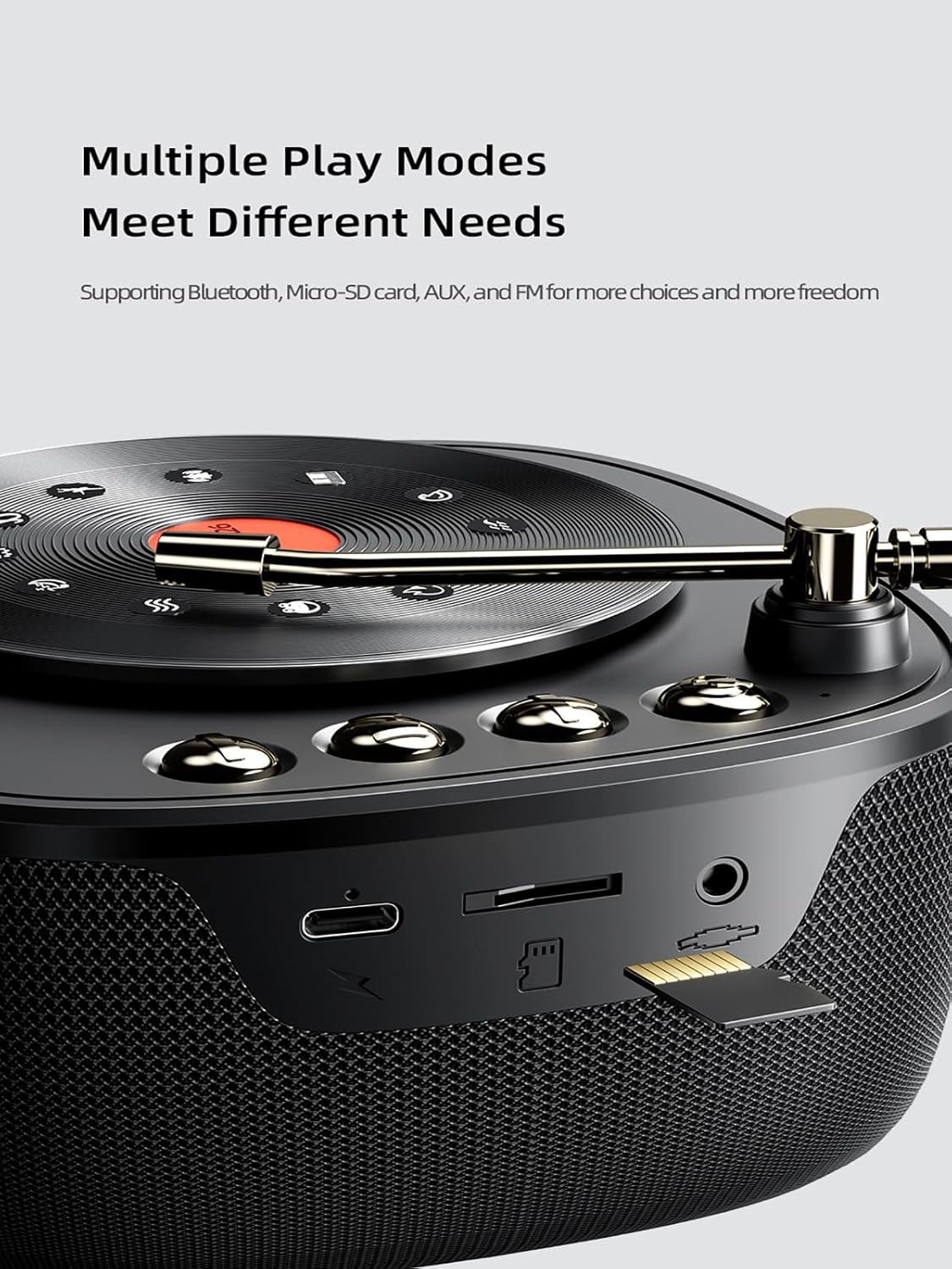 Side view of the AWEI speaker showing multiple input ports