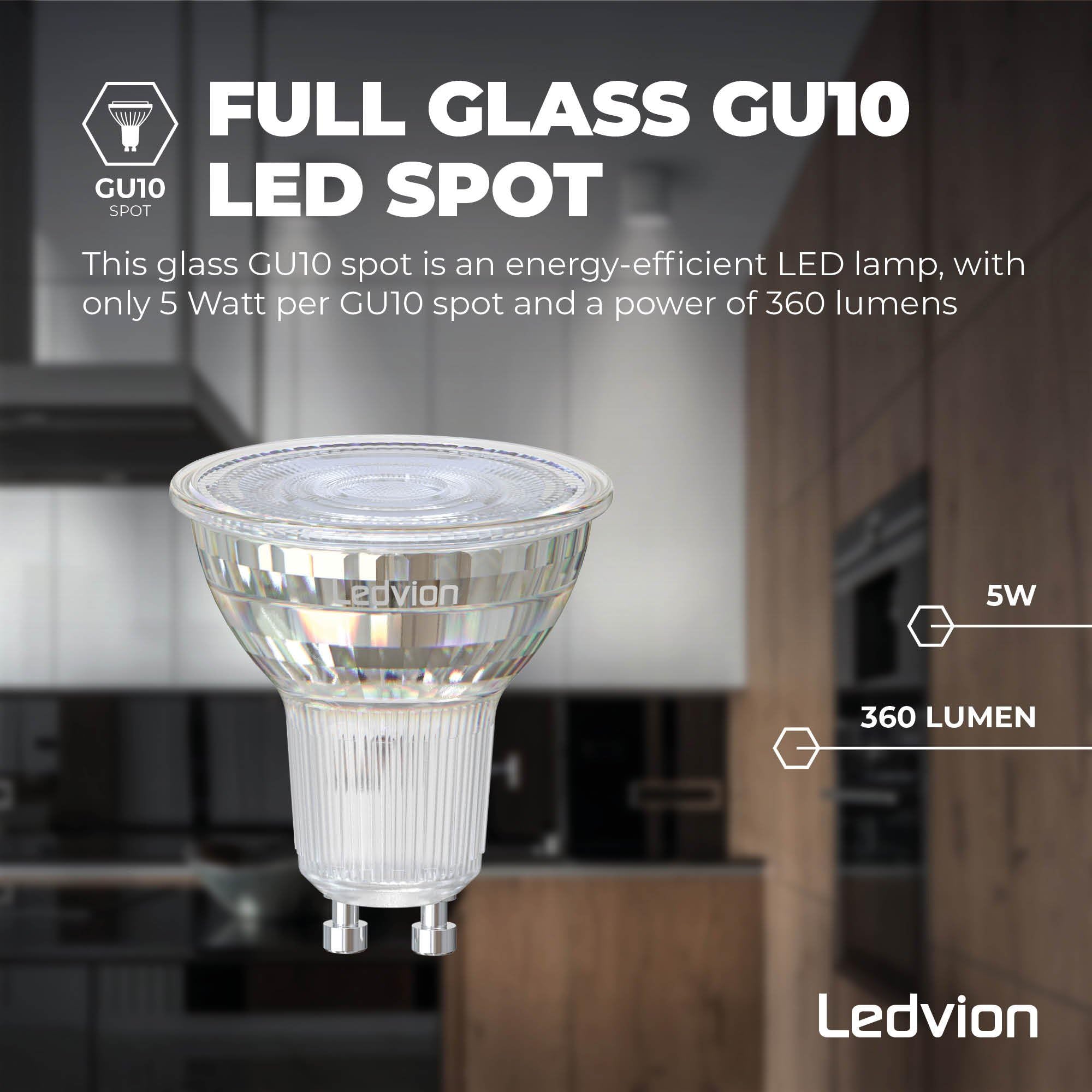 Ledvion - 10X Spots LED GU10 Dimmables Dim-Warm, 5W, 2200-3000K, 345 Lumens, Verre Complet, Économe en Énergie