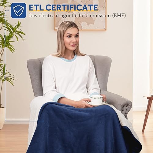 Miniatura 8 de SEALY Manta térmica eléctrica de franela y sherpa con 6 ajustes de calor y apagado automático de 2 a 10 horas, lavable a máquina, 50 x 60 pulgadas,