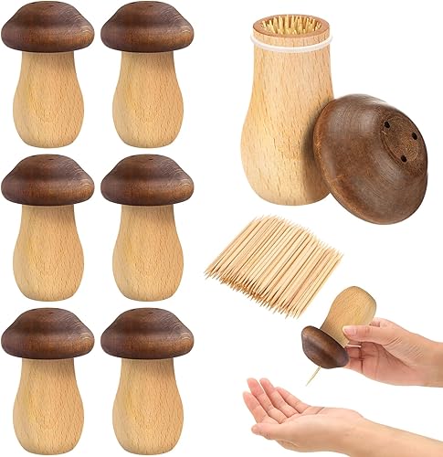 Yoande Juego de 7 dispensadores de palillos de dientes de madera, dispensador de palillos de dientes con 3000 palillos de dientes, lindo soporte