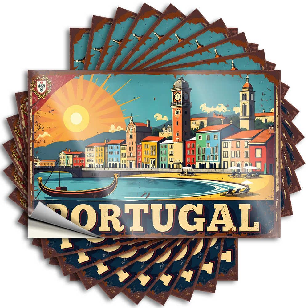 Saying Country Easy Apply | Portuguese Coastal Charm: Sun, Sea, and Colorful Cities Smiley Face Case Peel and Stick(12X18CM)
