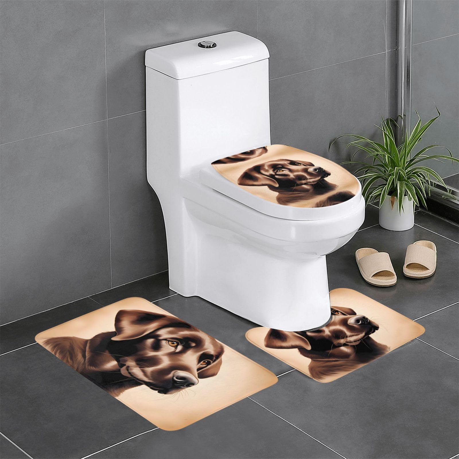 Tapis de bain motif labrador lot de 3 pour salle de bain familiale