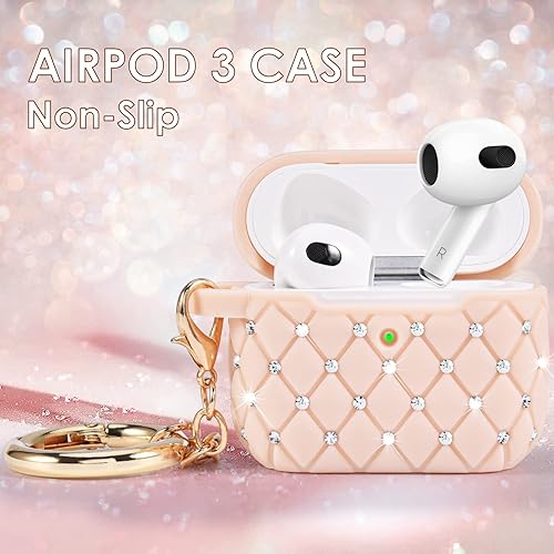 Miniatura 2 de Worryfree Gadgets Funda compatible con AirPods 3 Case Generation 3 Bling Rhinestone Cover para mujeres y niñas funda protectora de poliuretano