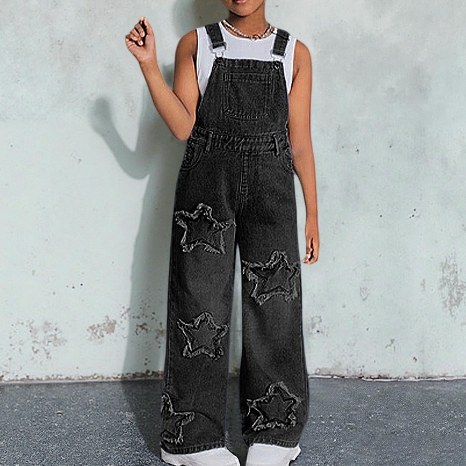 Genérico Pantalones niña Vaqueros Desgastados Denim elásticos Moda Casual Estilo Moderno Cintura Ajustable Bolsillos Suave Azul Diario A83