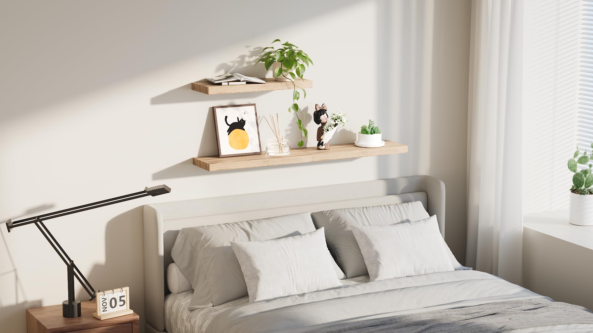 wyewye Etagere Murale Bois, Lot de 3 Étagère Murale 40 cm avec Supports Invisibles pour Chambre à Coucher, Cuisine, Salon, Bureau