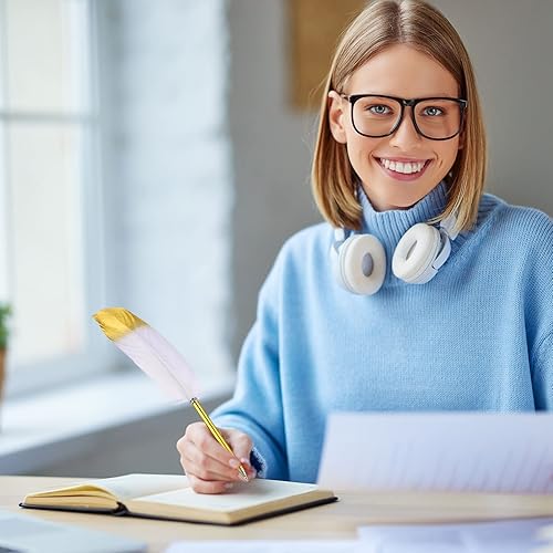 Miniatura 4 de 20 bolígrafos de plumas de 0020in tinta negra pluma de pluma de quil chapado refinado bolígrafo vintage para invitados de oficina recuerdos de
