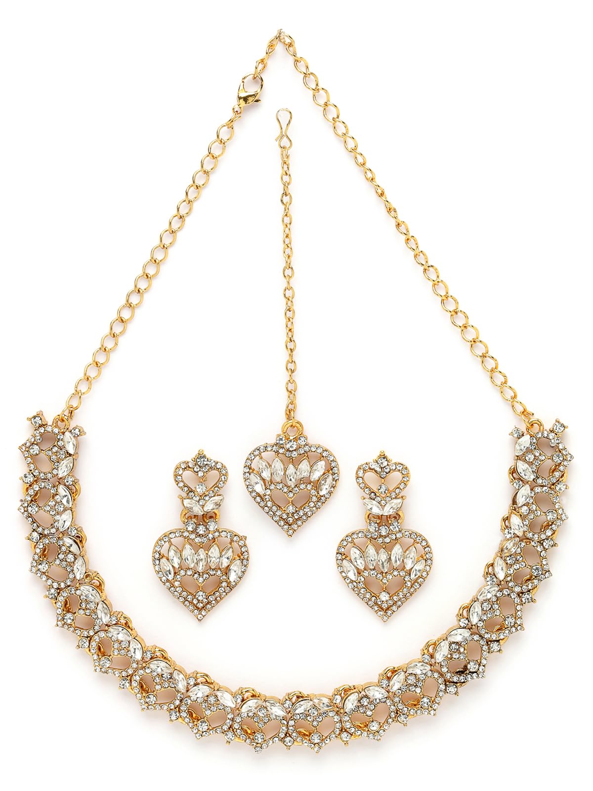 Sukkhi Wonderful Gold Plated AD White Stone Collar Bone Necklace Set With Earring And Maangtika | Jewellery Set For Women (NS105620) (B0CBBC4WJ2) Amazon Price History, Amazon Price Tracker