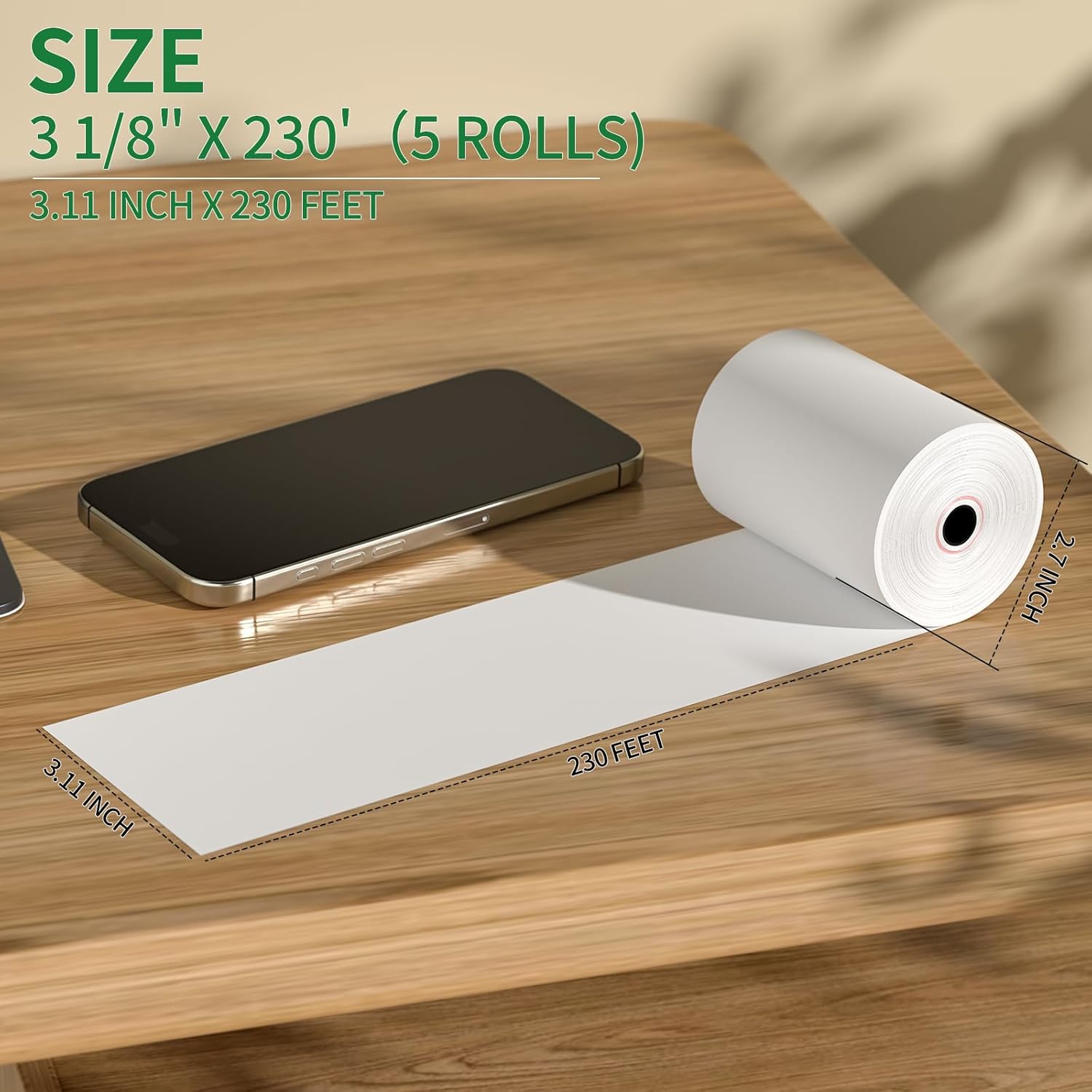 (5 Rolls) 3 1/8" x 230' Thermal Receipt Rolls, Cash Register POS Thermal Paper Rolls, Credit Card Paper Rolls Thermal 3 1/8 in x 230 ft. - Image 2