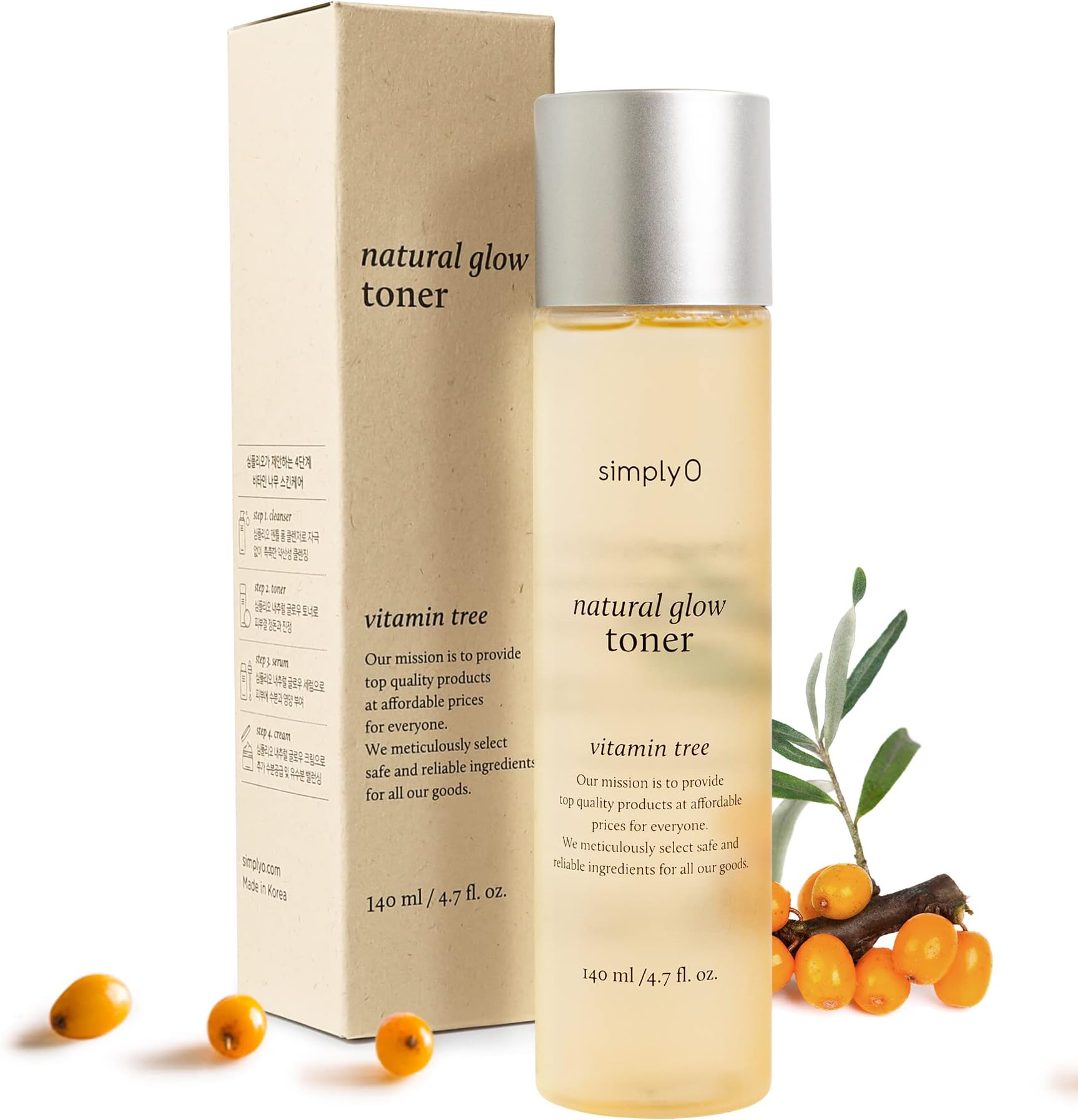 Natural Glow Facial Toner | 83% Sea Buckthorn Extract | Korean Skincare, Vegan, for Sensitive Skin, 4.7 fl oz