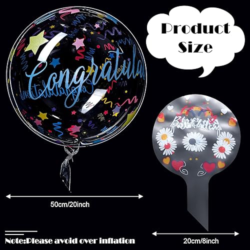 Miniatura 2 de 12 globos Bobo transparentes de feliz cumpleaños, redondos y coloridos 4D, 20 pulgadas para fiestas, bodas, decoración de baby shower