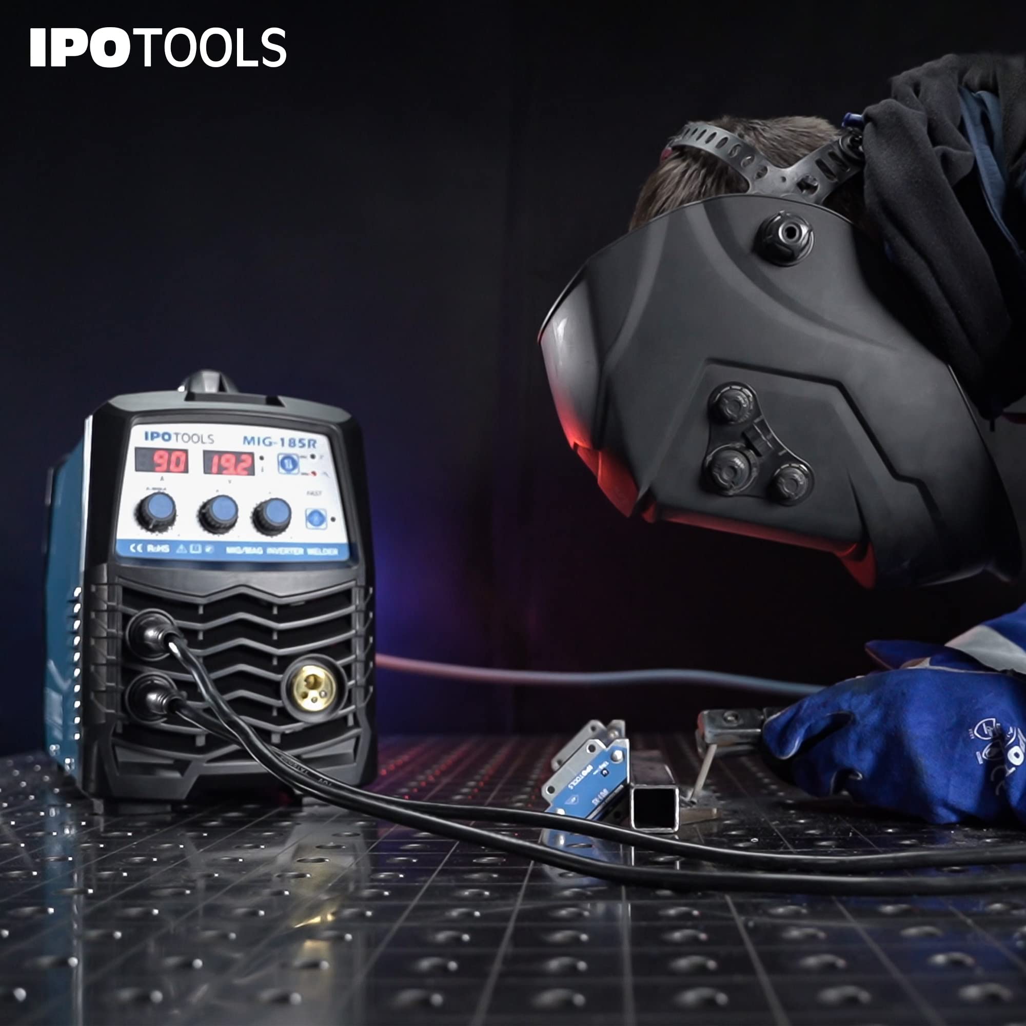 IPOTOOLS MIG-185R Máquina de soldar MIG MAG - Máquina de soldar MIG con 185A 230V IGBT, Máquina de electrodos 3 en 1 MIG Flux MMA, Máquina de soldadura inverter portátil, 7 años de garantía