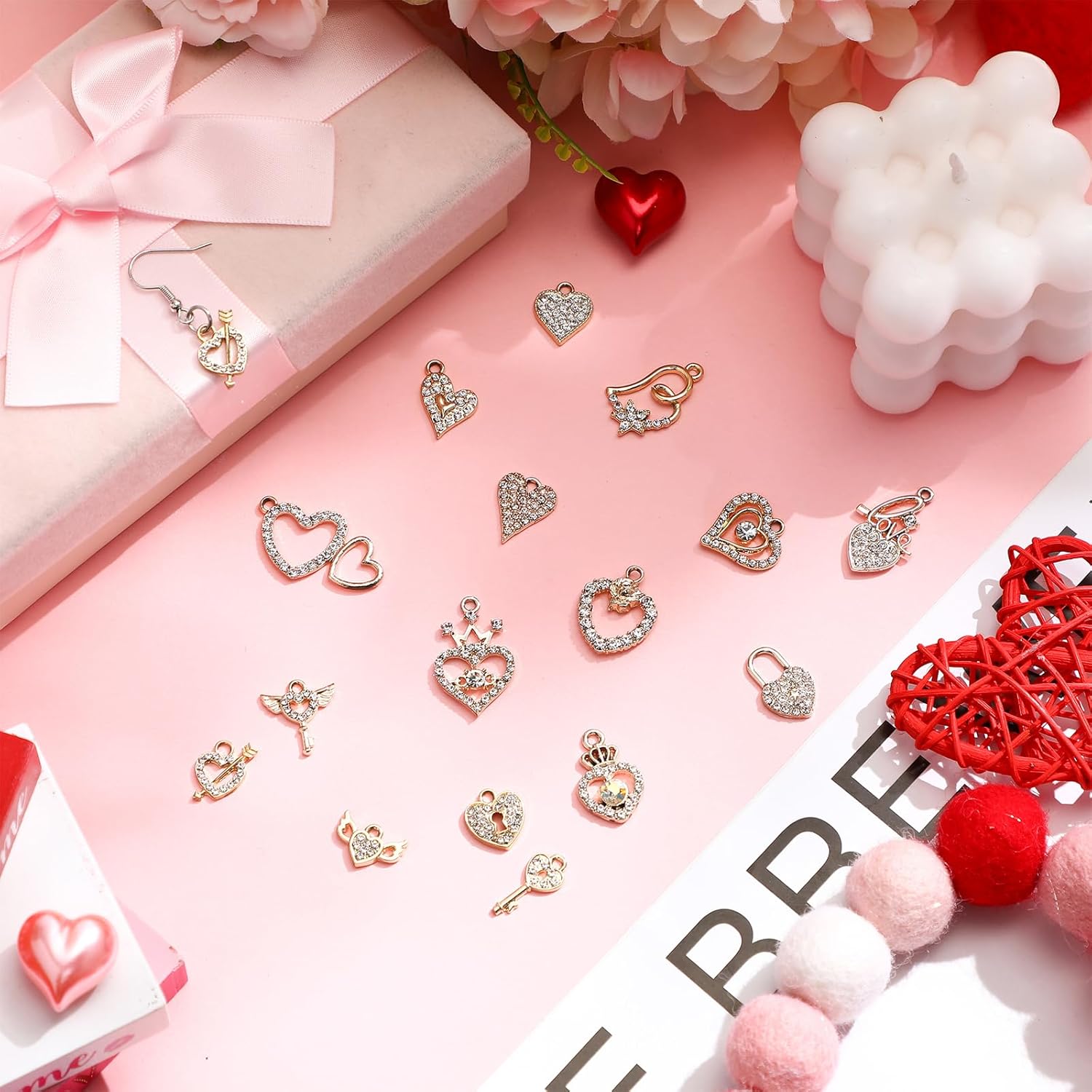 Kenning 48 Pcs 12-31mm Valentine Heart Rhinestone Charms Bulk Alloy Sweet Heart Charms Crystal Dangle Pendants for DIY Bracelet Necklace Earring Jewelry Making Supplies - Image 4