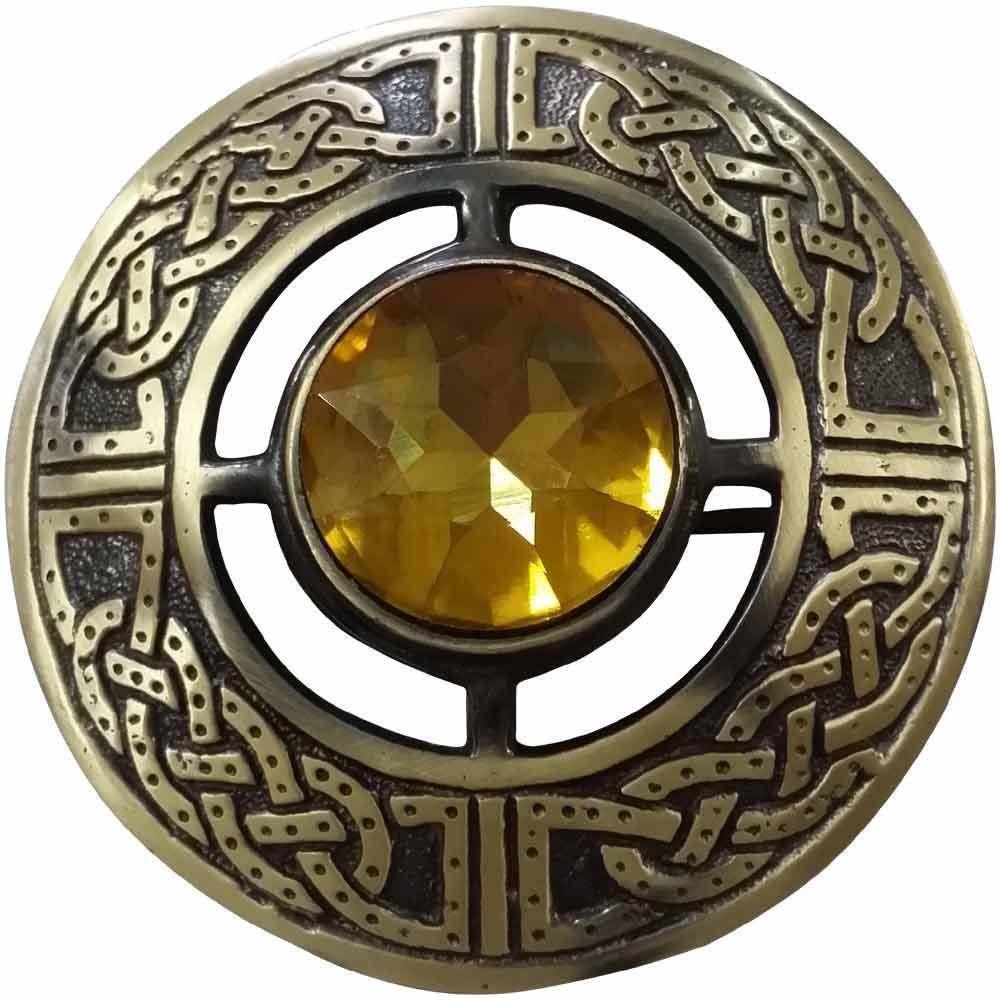 Tidoneam Unisex Yellow Men's Scottish Celtic Kilt Fly Plaid Brooch Antique Plated In Various Colour Stones (Yellow)
