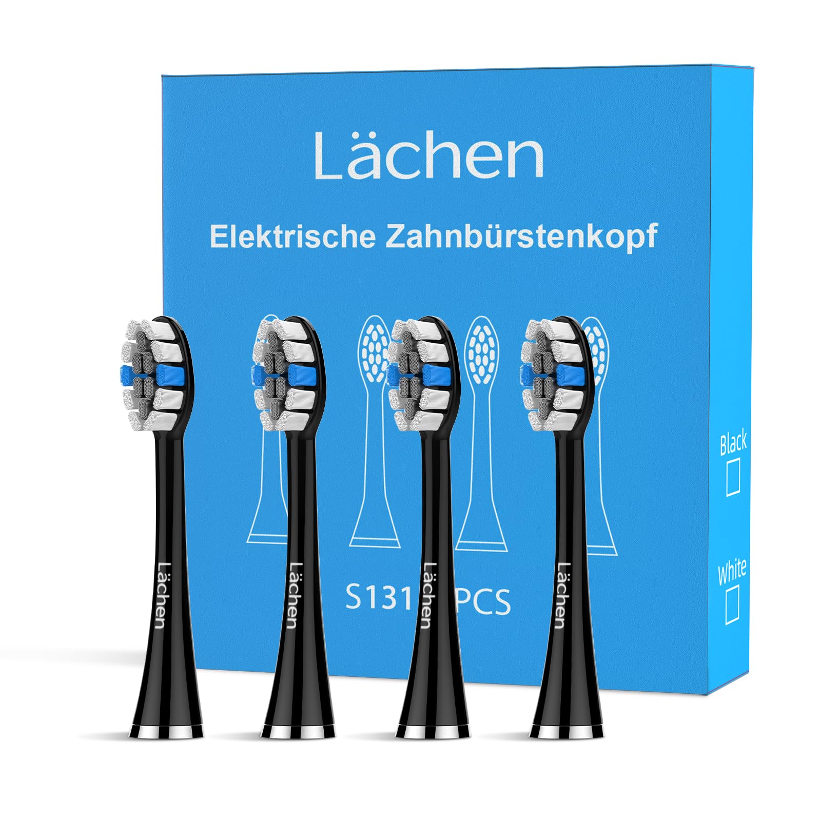 Lächen Ersatzbürstenkopf,Passend für alle elektrischen Zahnbürsten von Lächen, 4 Stück (S131 schwarz)