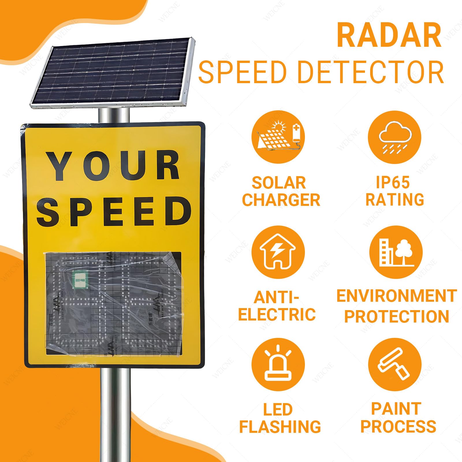 60 X 90Cm Señal De Límite De Velocidad con Radar Solar, con Control Remoto Y Accesorios, Señal Led De Retroalimentación De Radar, Señal De Advertencia De Tráfico