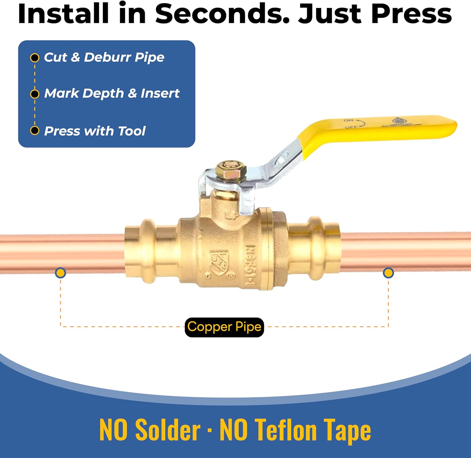 1-Inch Copper Press X Press Ball Valve for Copper Tubing,Brass Full Port Water Stop Shut Off Ball Valve,1/4 Turn with EPDM O-ring(Pack of 5)(VALVE407-5Pack)
