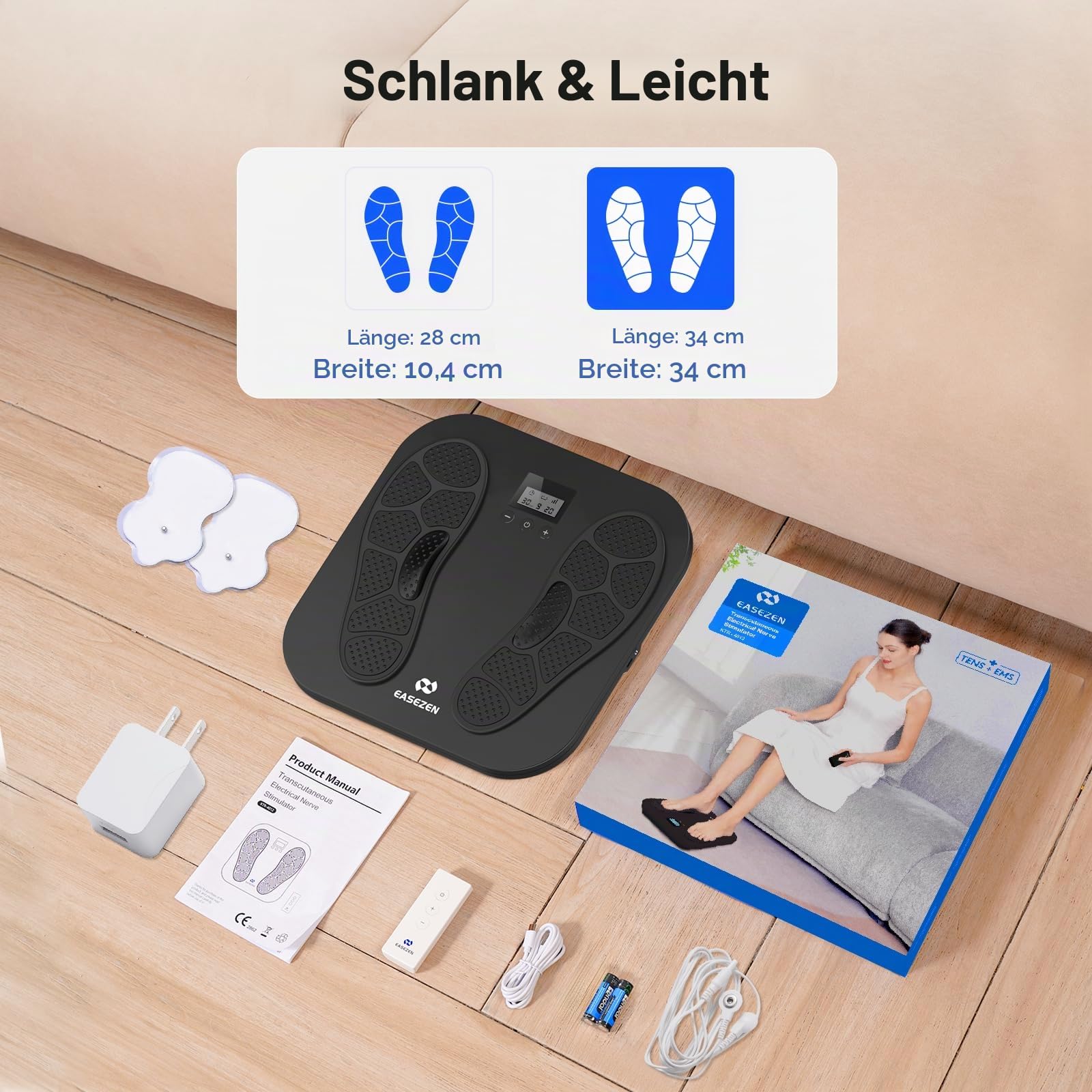 Medic EMS & TENS Fußmassagegerät Elektrisch, Füße Durchblutungs-Stimulator mit 10 Modi und 20 Intensitätsstufen zur Verbessert die Durchblutung, Linderung von Schmerzen, Geschwollenen und Neuropathie