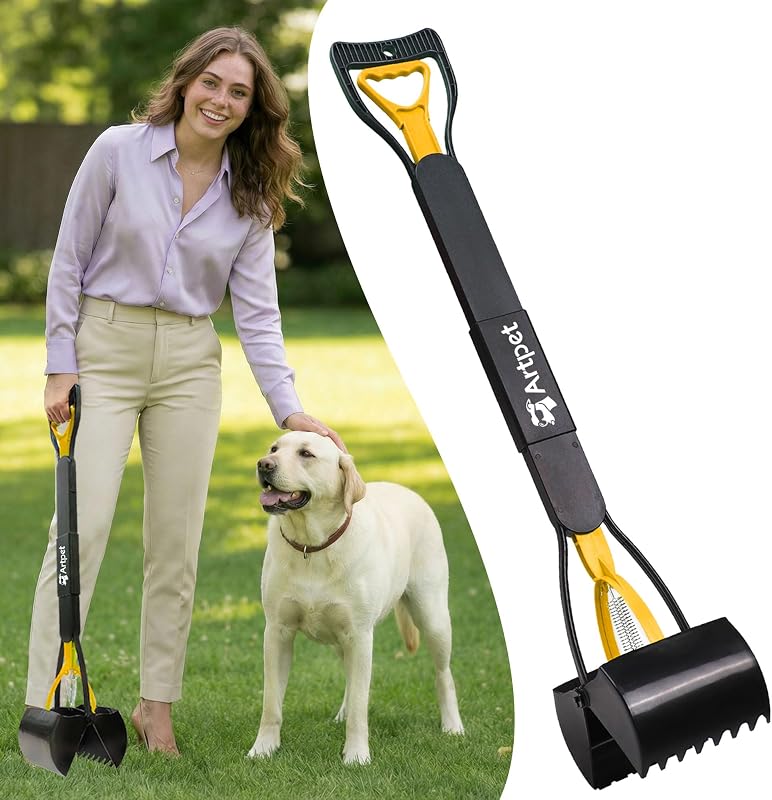 Pá coletora de fezes para cães Artpet com cabo longo para jardim e gramado 81,28 cm