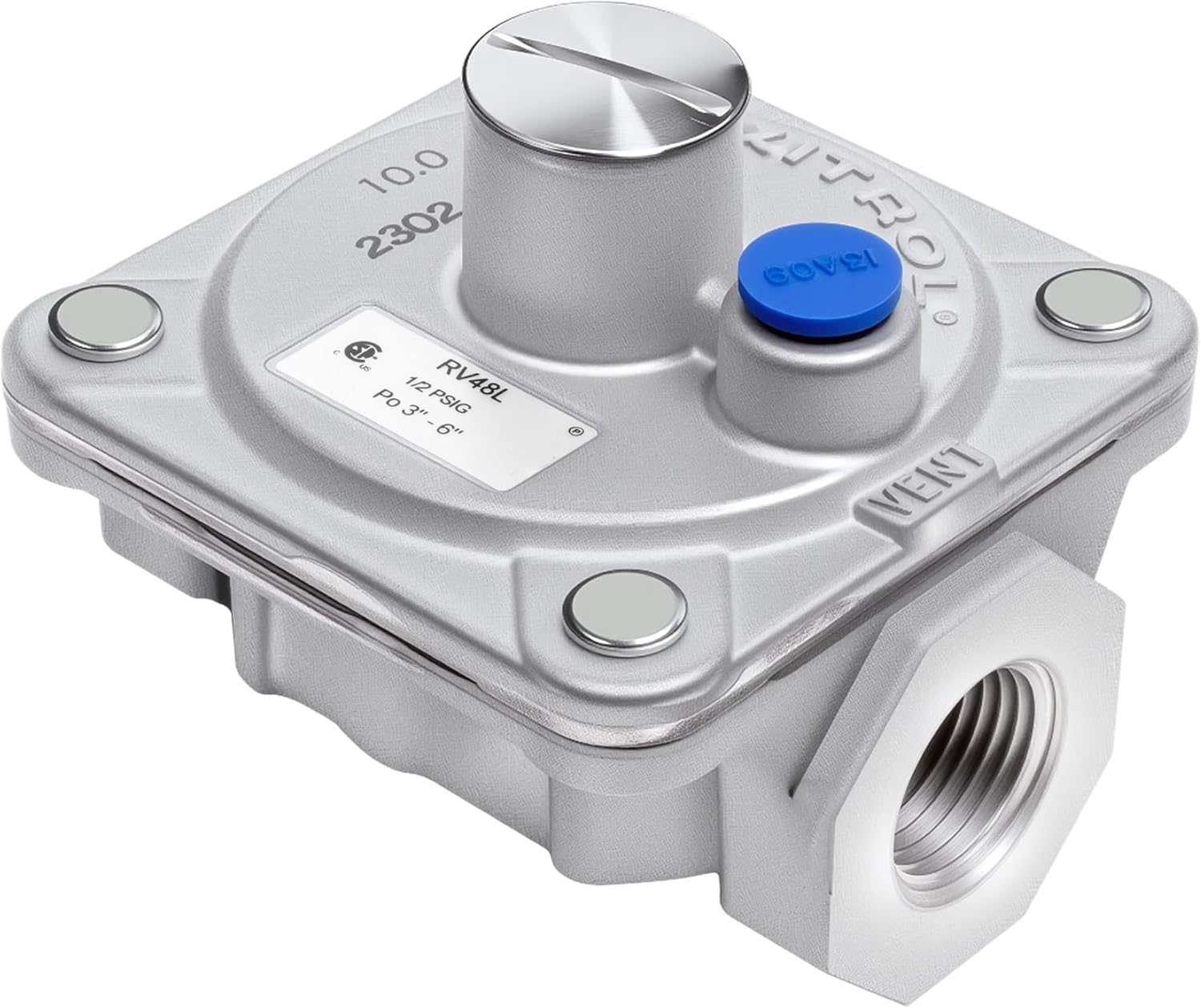 Maxitrol RV48L natural gas regulator, 1/2 in NPT, 3/4 in, 1/2 psig in