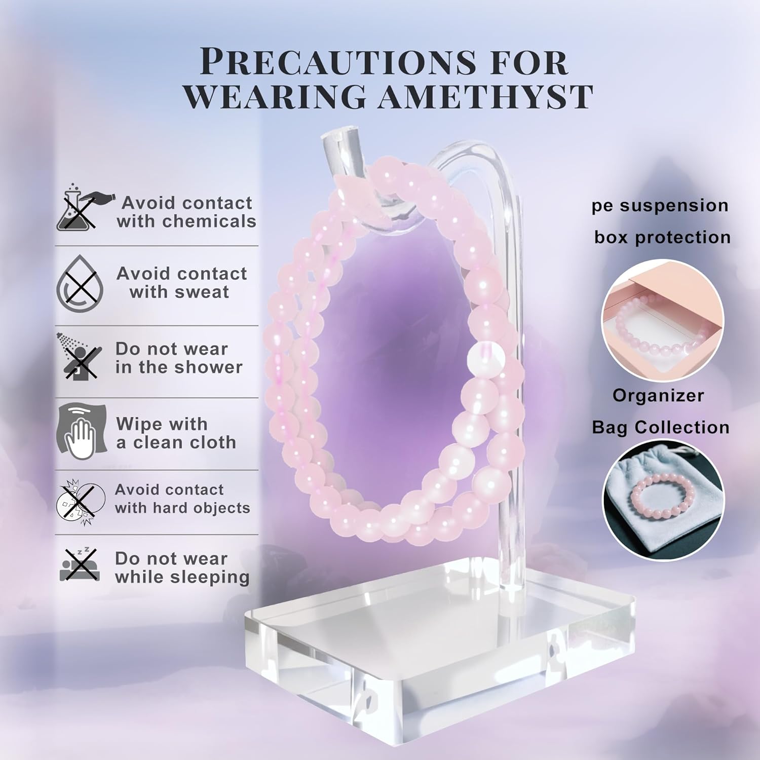 3 Pcs Natural Crystal Bead Bracelet Handmade Semi-Precious Stone Bracelet 6mm Healing Round Stretch Bracelet for Yoga Sleep Relieve Anxiety Jewelry Gifts - Image 6