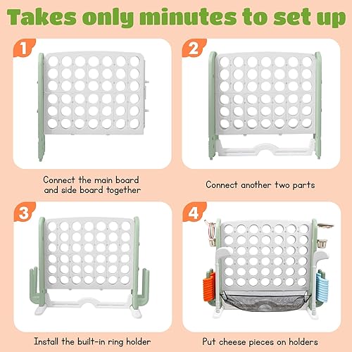 Miniatura 8 de Juego gigante de conexión 4 en una fila con tela de malla Altura ajustable 4 en 1 Juego Jumbo 4 en 1 para patio con baloncesto, golf y lanzamiento