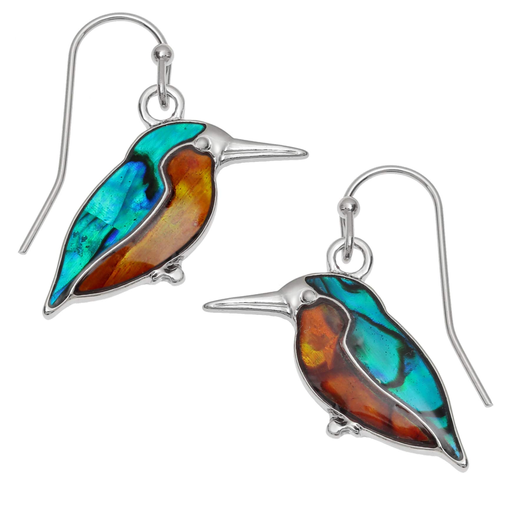 Kiara Gioielli Orecchini Kingfisher A Uncino In Argento Rodiato Con Abalone Naturale Verde/blu/arancione – Ipoallergenici - 5