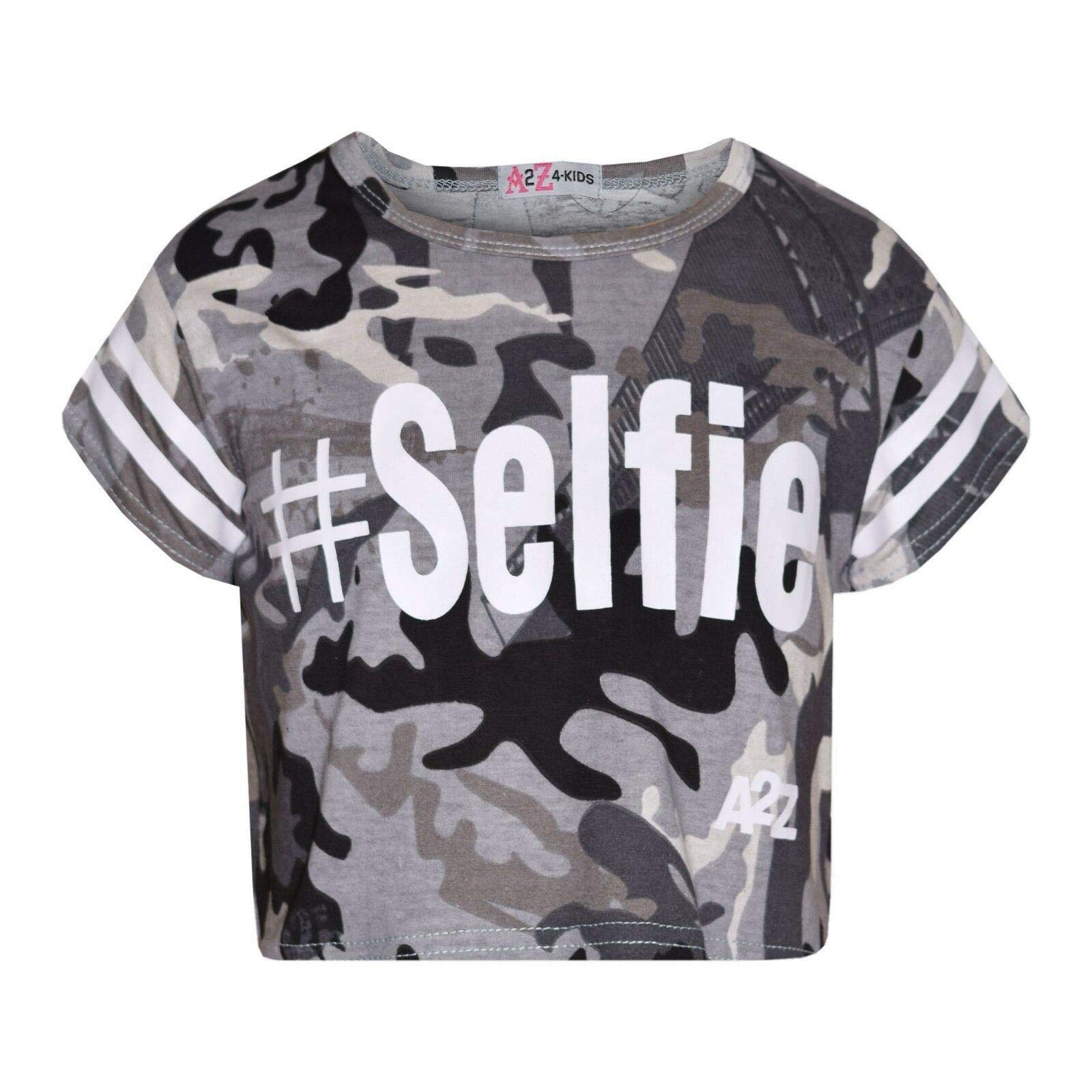 A2z 4 Kids Girls Selfie Camo Charcoal Top Selfie Camouflage Trendy - Camo Selfie Crop Top Charcoal 13