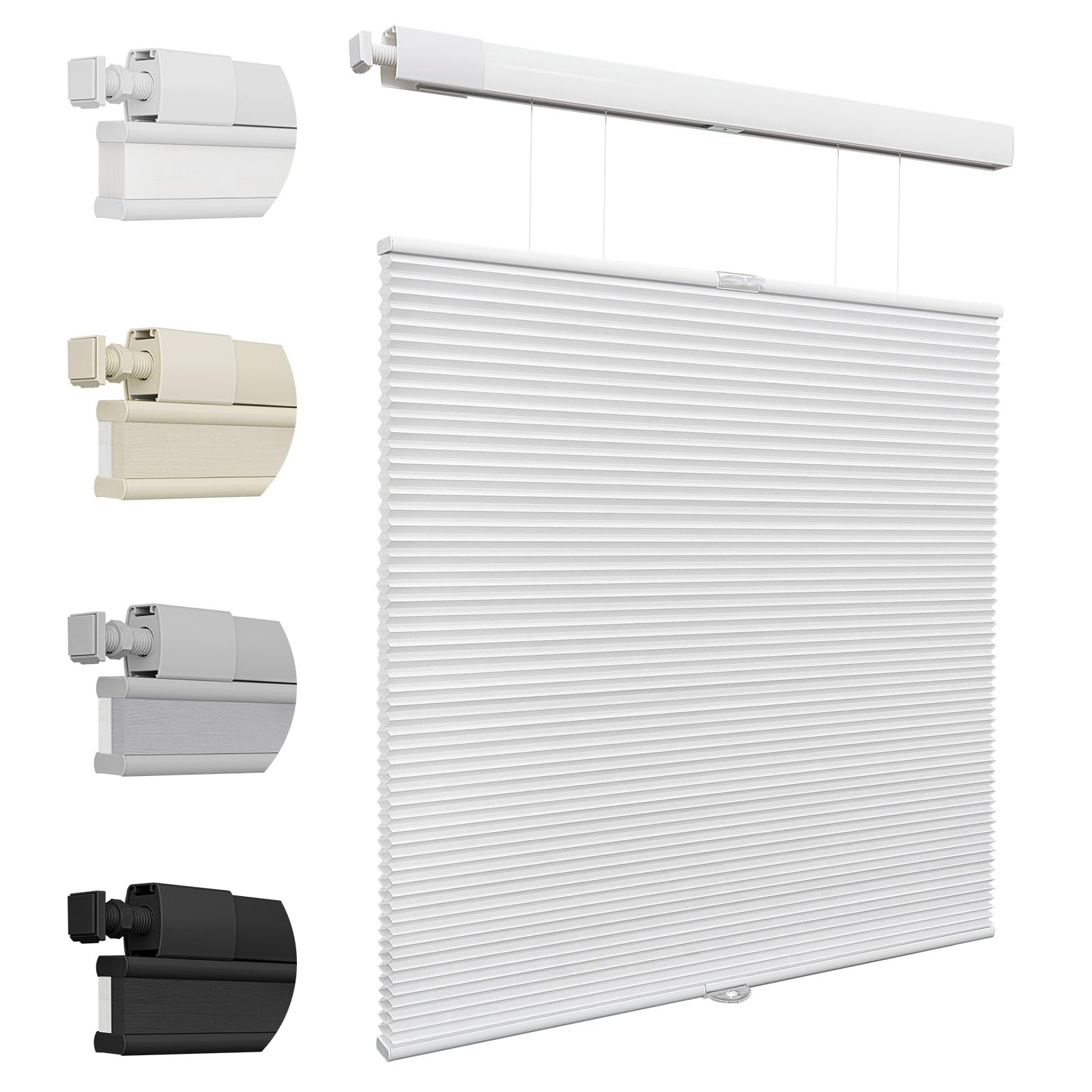Keego No Drill Blinds Thermal Top Down Bottom Up Pleated Blinds Light Filtering Cordless Cellular Shades for Windows (Snow White, 58cm W x 120cm H)