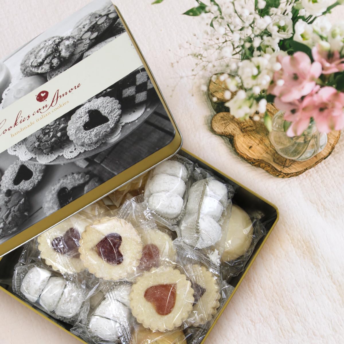 Assorted Italian Cookies Gift Box, Over 30 Individually Wrapped Traditional Gourmet Cookies - 2Lb Square Tin with Authentic Premium Pastries for Holiday Gifting, Coffee Pairing, and Celebrations