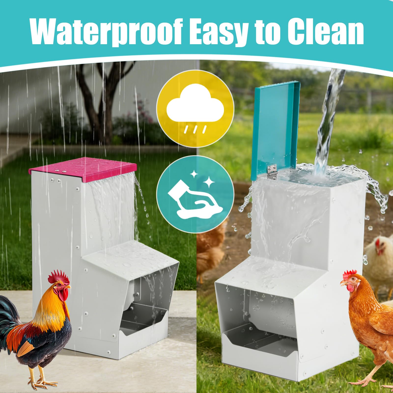 Comedero automático para Pollos de 10 litros, alimentación por Gravedad para Aves de Corral con Arena y Conchas de ostras, comederos para gallinas ponedoras para una Mejor Calidad
