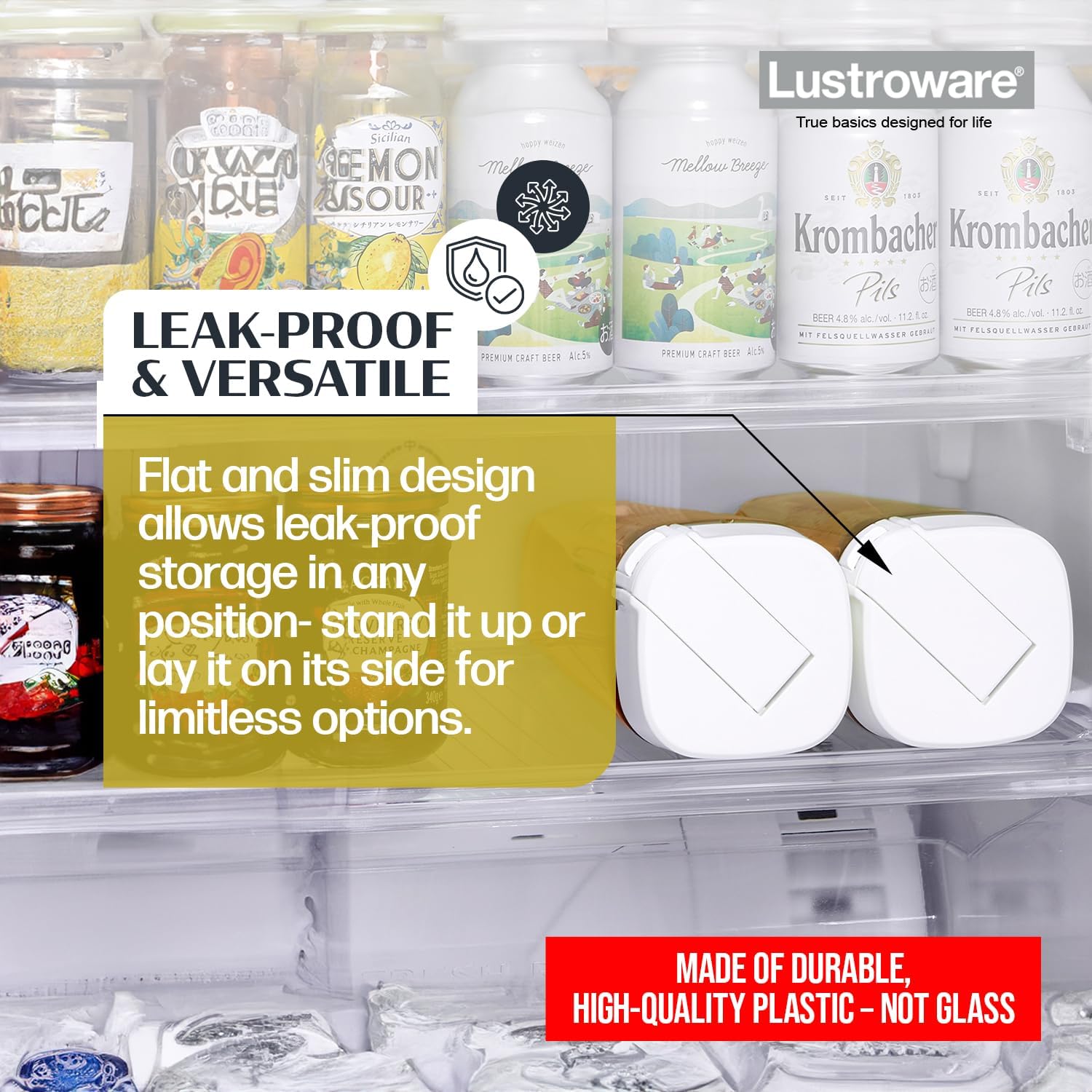 Lustroware QuickFlip Slim Airtight Pitcher - 1.2L (40oz), Heat Resistant, BPA-Free SAN Plastic, Easy Pour, Space-Saving, Made in Japan - White - Image 7