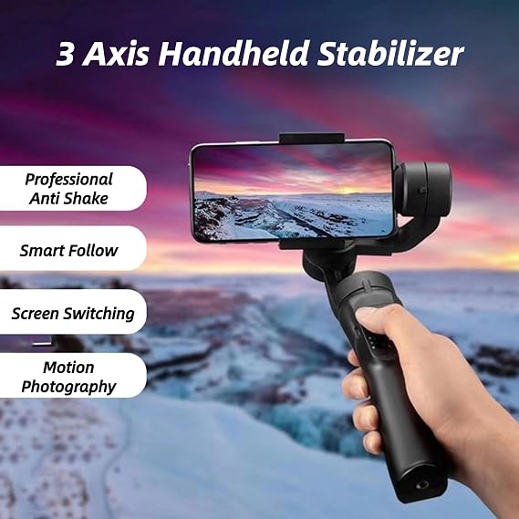 3 Axis Handheld Gimbal Stabilizer for Smartphone, S5 Foldable Phone Video Stabilizer with Face Tracking, Anti-Shake, 12H Battery, for iPhone Android
