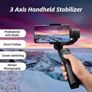 3 Axis Handheld Gimbal Stabilizer for Smartphone, S5 Foldable Phone Video Stabilizer with Face Tracking, Anti-Shake, 12H Battery, for iPhone Android