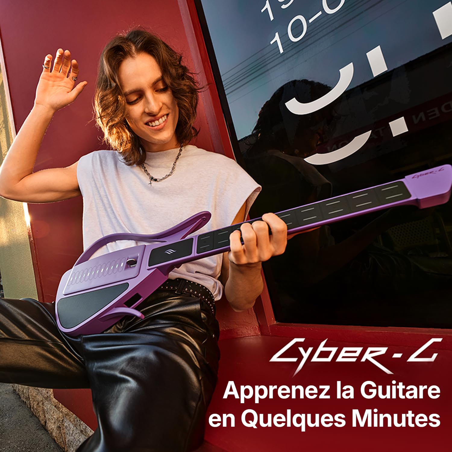 Enya CYBER-G Guitare-Smart Sans Cordes – Innovante Travel Guitar portable & Silent E-Guitar avec touches LED, Drum & Bass, centaines de sons, haut-parleur intégré pour apprentissage rapide