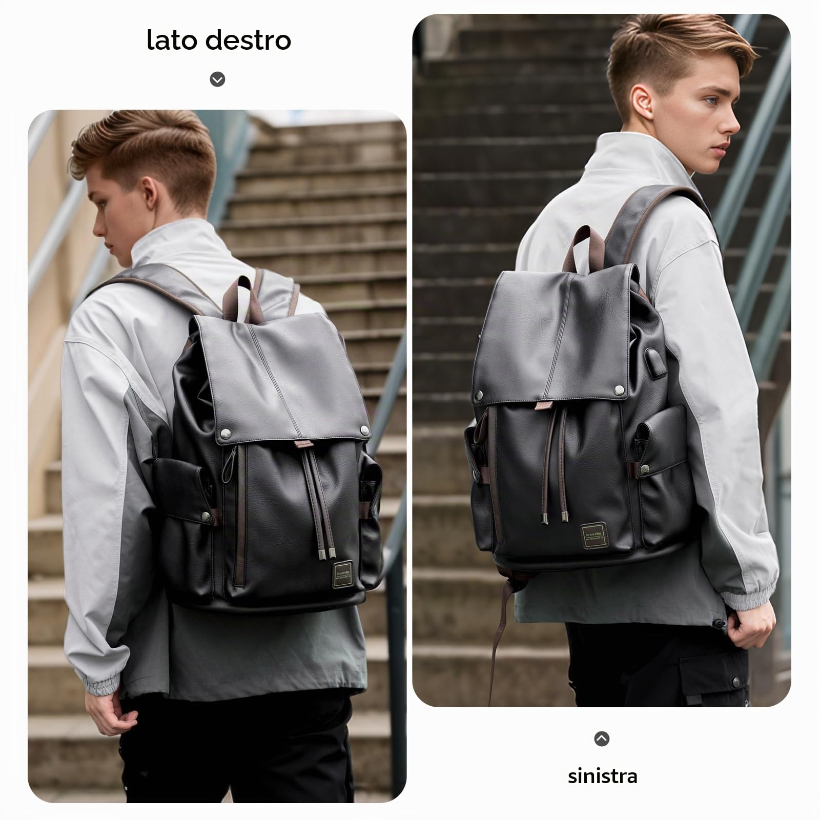 Zaino in Pelle Impermeabile per Laptop 15,6 Pollici, Vintage Elegante per Donna, Lavoro Uomo in Pelle Sintetica, Nero Con Presa USB per Affari, Scuola, Viaggi, Università