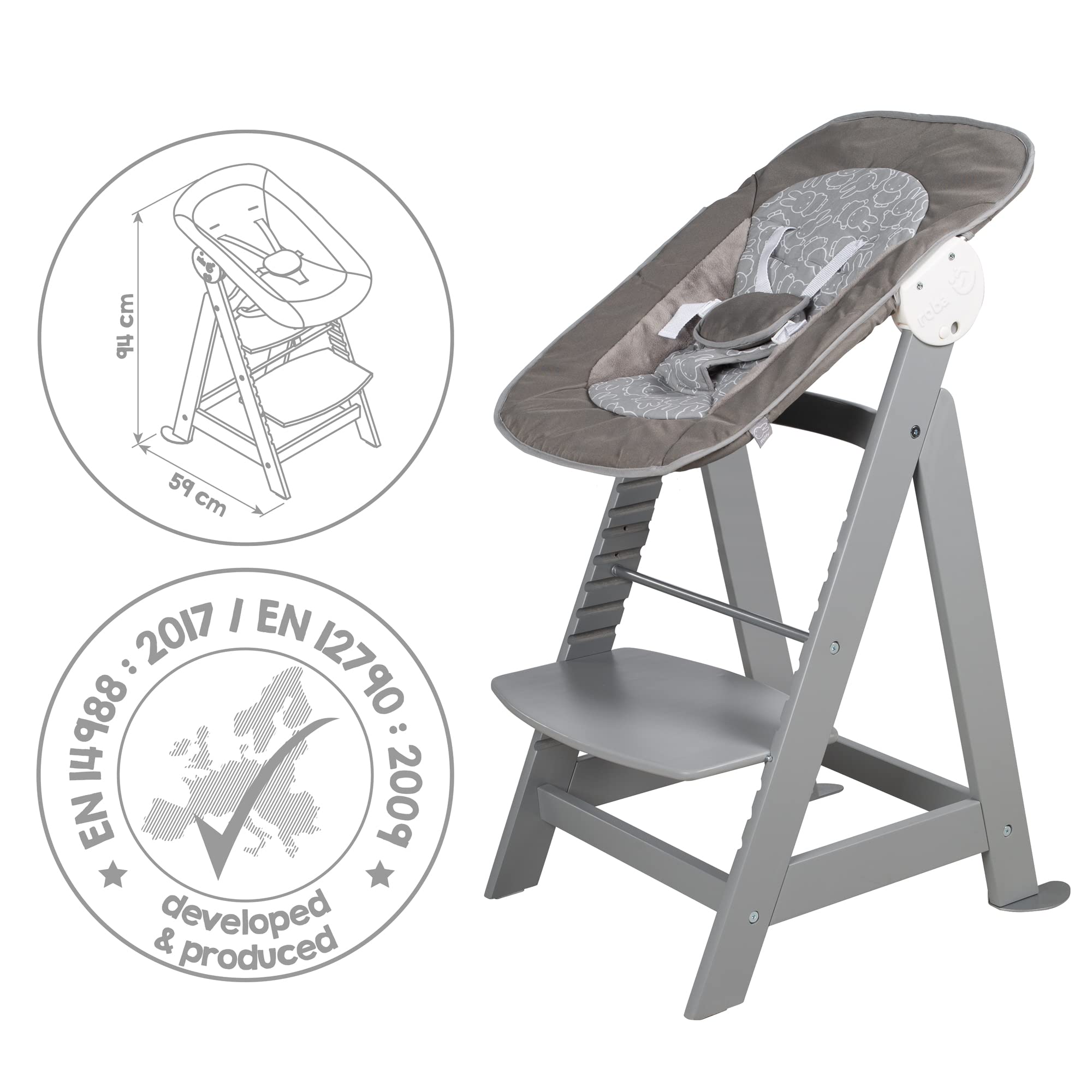 roba Born Up Treppenhochstuhl Set 2in1 Miffy Babyhochstuhl mit Liegefunktion ab Geburt taupe