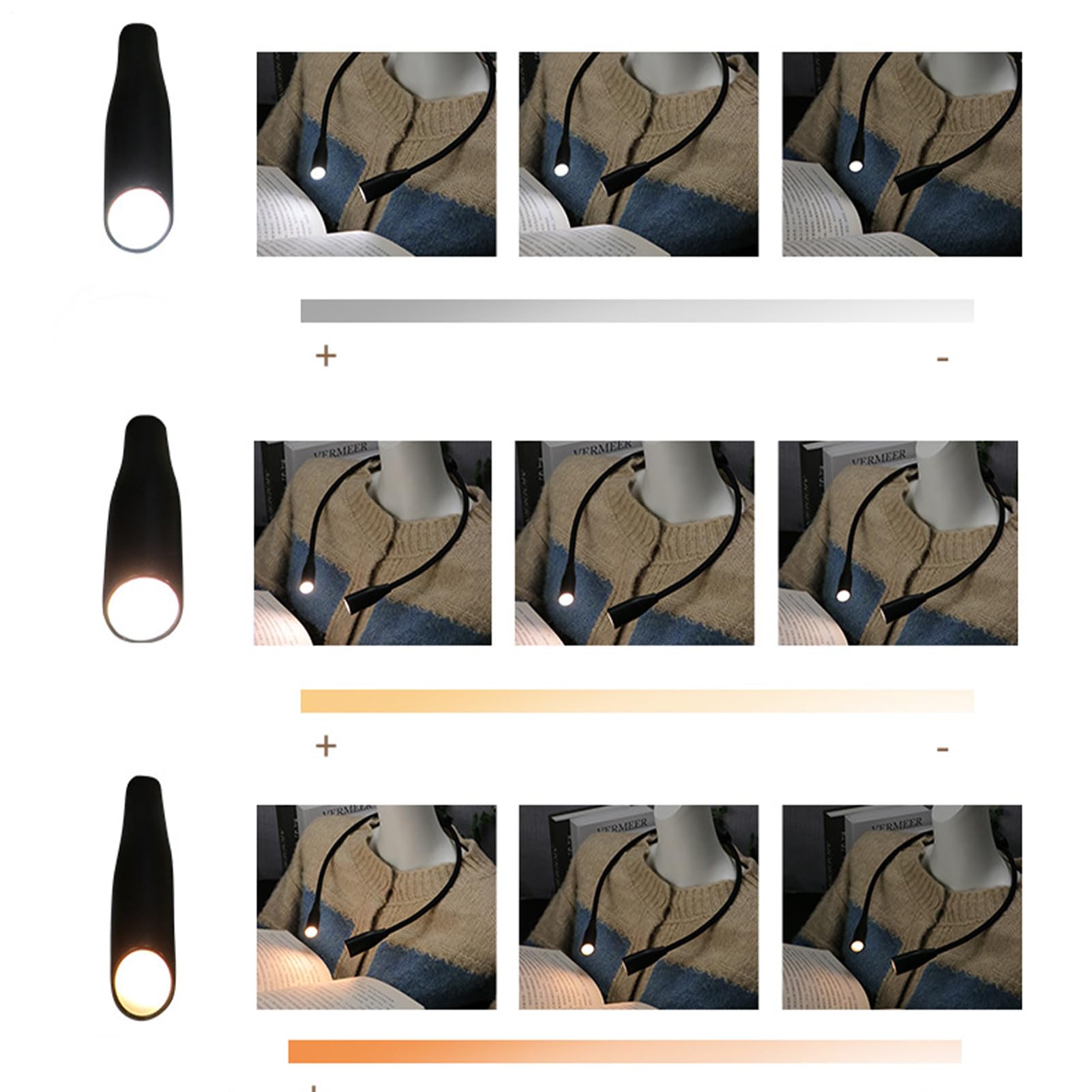 Luz de lectura de cuello LED - Lámpara de libro portátil recargable USB, iluminación flexible de mano, viga de cuidado de los ojos | Marco liviano con brazos ajustables para acampar para reparar el tr