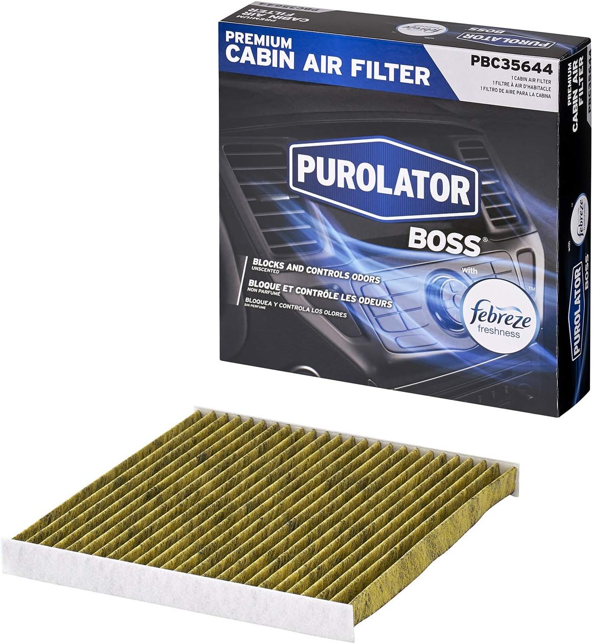 Purolator PBC35644 PurolatorBOSS Automotive Cabin Air Filter with Febreze & Activated Carbon, Car & Truck Passenger Compartment OEM Filter Replacement for Toyota Tacoma, Dodge Dart, and more