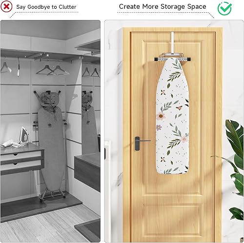 Miniatura 9 de Soporte para tabla de planchar sobre la puerta y la pared con gancho extraíble, soporte de metal para tabla de planchar organizador de pared para