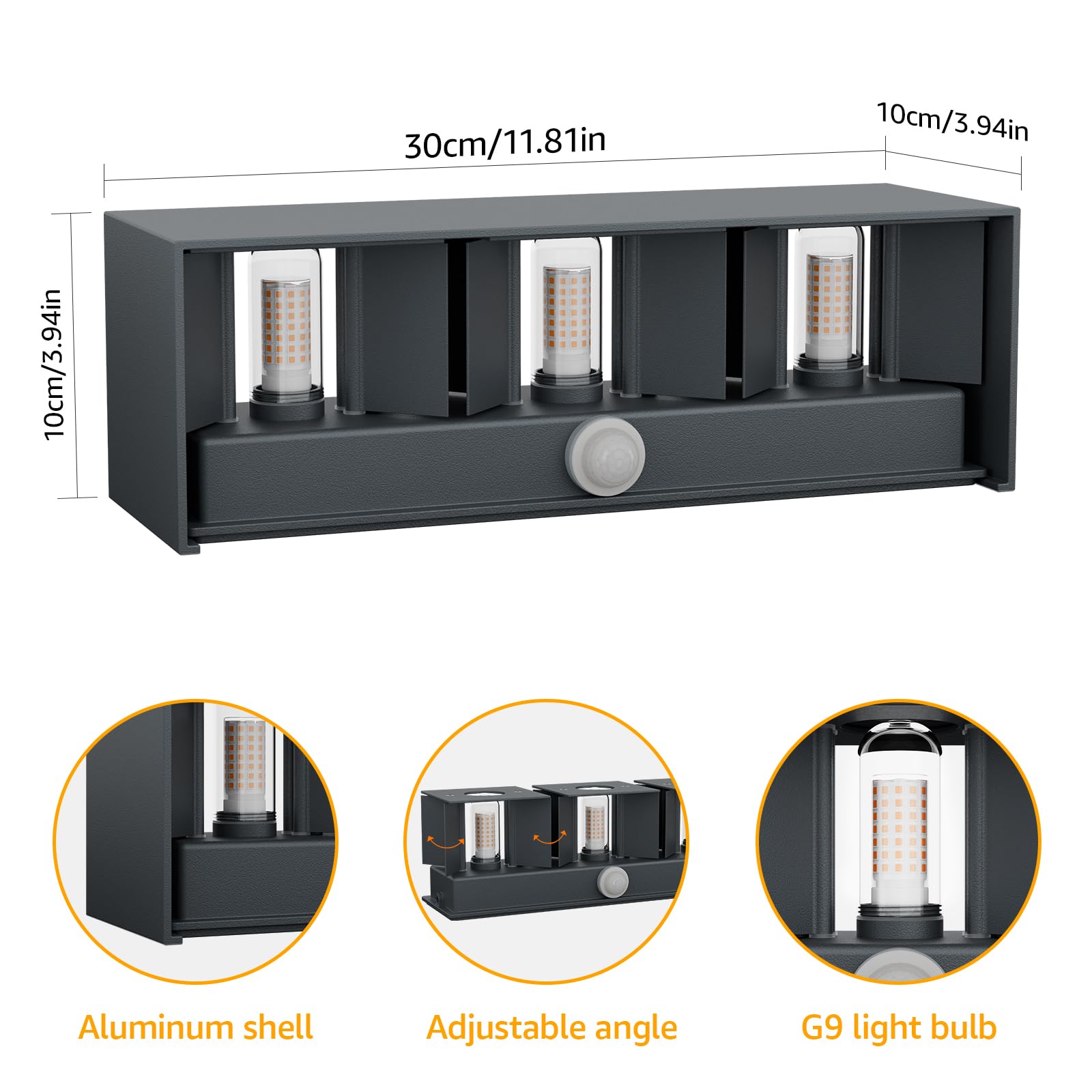 Klighten Applique Murale Extérieur avec Détecteur de Mouvement, Anthracite
