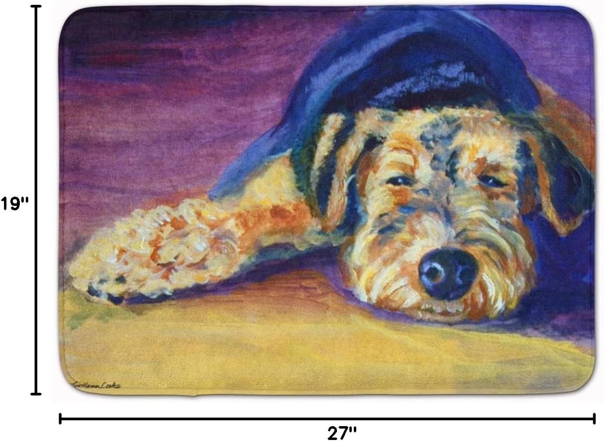 Caroline's Treasures 7344RUG Snoozer Airedale Terrier Machine Washable Memory Foam Mat, Bathroom Rug, Non-Slip Bath Mat, Durable Thick Washable Rugs for Kitchen, Bathroom Quick Dry, Decorative Artwork