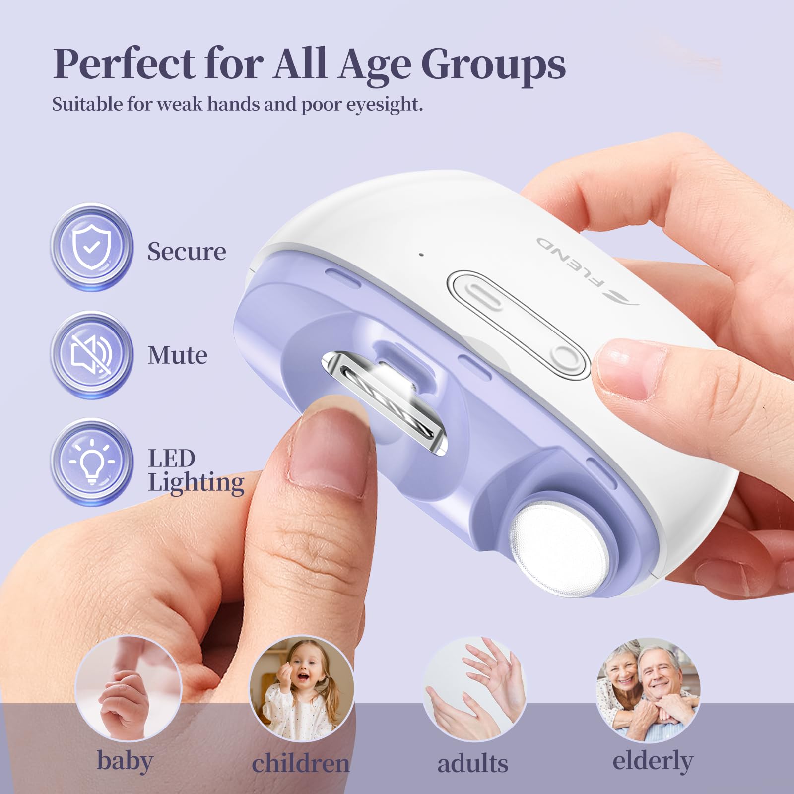 Elektrischer Nagelknipser, Nageltrimmer Nagelpolierer 2 in 1, Automatischer Elektrische Nagelknipserr 2 Geschwindigkeiten, Fingernagelknipser, Nagelfeile mit Licht, ManiküreSet Nagelknipser für Babys