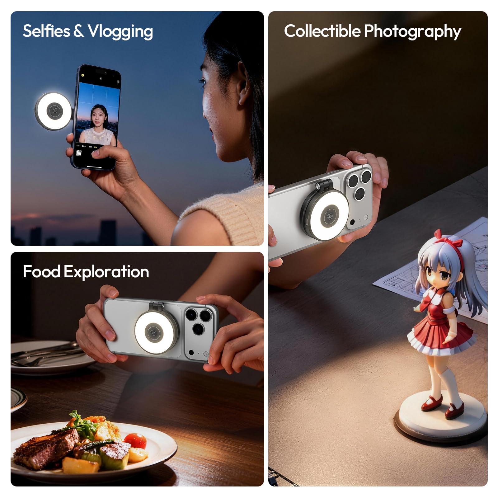ULANZI LM21 Luz Magnética para Selfie, Anillo de Luz para iPhone, Luz de Relleno para Móvil con 3 Temperaturas de Color (2500 K-8500 K), Videollamada, Conferencia y Fotografía